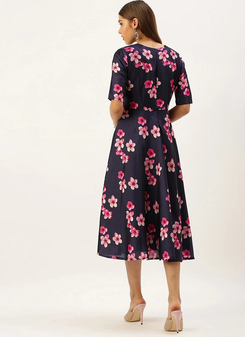 Blue Printed Art Silk Fit And Flare Dress After Six Wear 6 Blue Printed Art Silk Fit And Flare Dress After Six Wear - Image 4