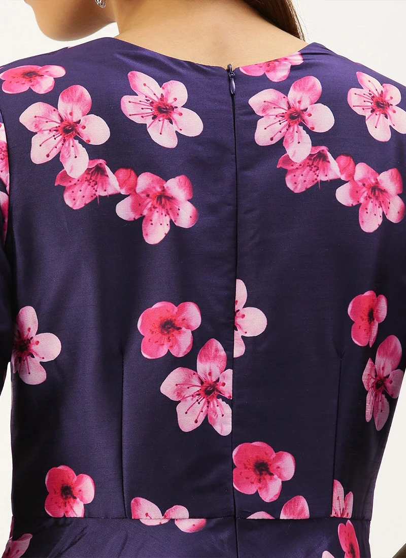 Blue Printed Art Silk Fit And Flare Dress After Six Wear 8 Blue Printed Art Silk Fit And Flare Dress After Six Wear - Image 6