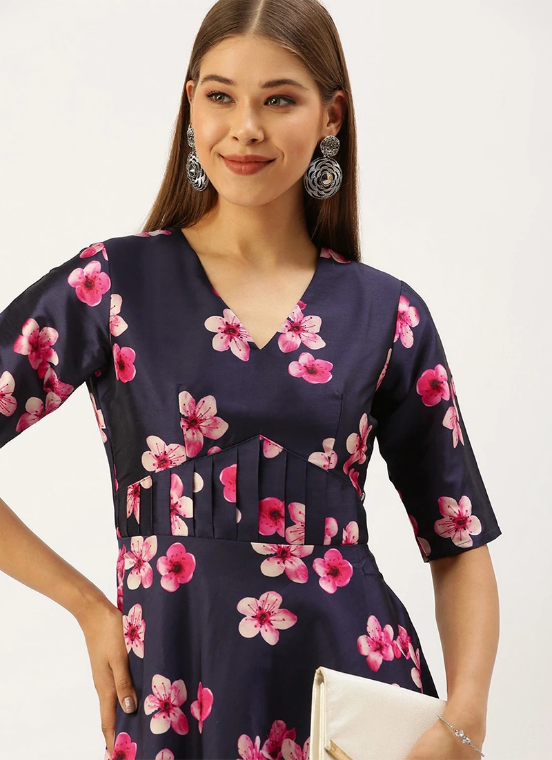 Blue Printed Art Silk Fit And Flare Dress After Six Wear 9 Blue Printed Art Silk Fit And Flare Dress After Six Wear - Image 7