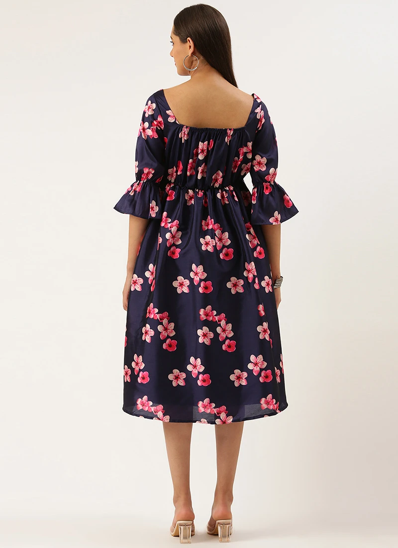 Blue Printed Art Silk Dress Festive Wear 6 Blue Printed Art Silk Dress Festive Wear - Image 4