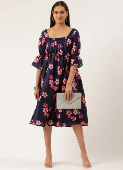 Blue Printed Art Silk Dress Festive Wear 12 Blue Printed Art Silk Dress Festive Wear -Sari Grace Shop Blue Printed Art Silk Maxi Dress DRBS02205037 u