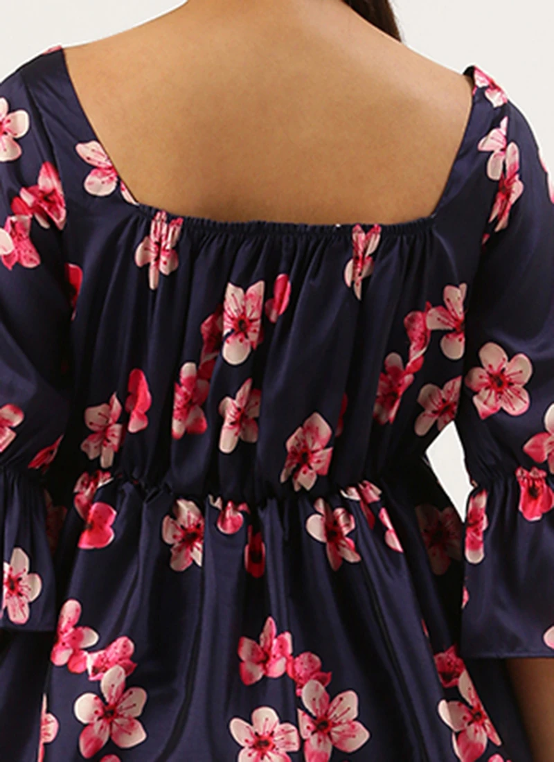 Blue Printed Art Silk Dress Festive Wear 8 Blue Printed Art Silk Dress Festive Wear - Image 6