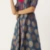 Blue Taffeta Jacquard Half Circular Dress Festive Wear 2 Blue Taffeta Jacquard Half Circular Dress Festive Wear -Sari Grace Shop Blue Taffeta Jacquard Half Circular Dress DRBS02204663 l
