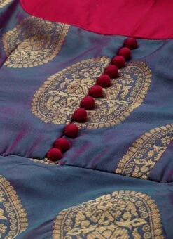 Blue Taffeta Jacquard Half Circular Dress Festive Wear 14 Blue Taffeta Jacquard Half Circular Dress Festive Wear -Sari Grace Shop Blue Taffeta Jacquard Half Circular Dress DRBS02204663 rrc1