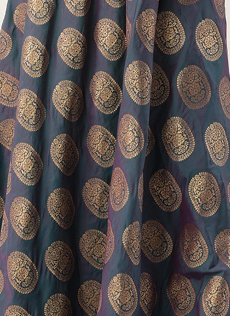 Blue Taffeta Jacquard Half Circular Dress Festive Wear 10 Blue Taffeta Jacquard Half Circular Dress Festive Wear - Image 8