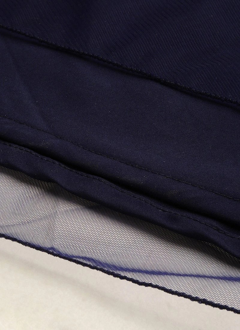 Blue Velvet Embroidered Dress With Cape Party Wear 9 Blue Velvet Embroidered Dress With Cape Party Wear - Image 7