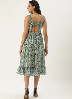 Cream Digital Printed Georgette Flared Dress Party Wear -Sari Grace Shop Cream Digital Printed Georgette Flared Dress DRBS02209821 b