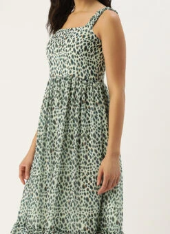 Cream Digital Printed Georgette Flared Dress Party Wear