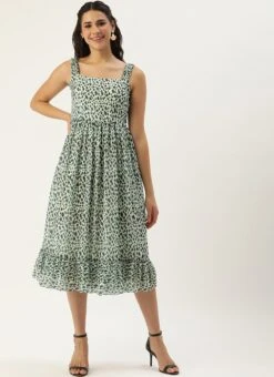 Cream Digital Printed Georgette Flared Dress Party Wear -Sari Grace Shop Cream Digital Printed Georgette Flared Dress DRBS02209821 u