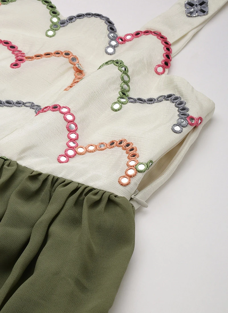 Cream Embroidered Layered Dress Party Wear 7 Cream Embroidered Layered Dress Party Wear - Image 5