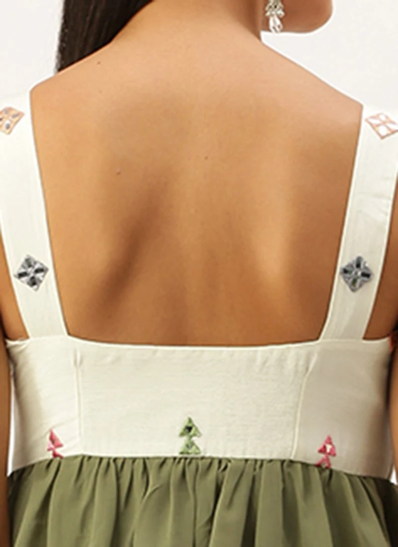 Cream Embroidered Layered Dress Party Wear 8 Cream Embroidered Layered Dress Party Wear - Image 6