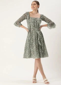 Cream Georgette Digital Printed Dress Party Wear -Sari Grace Shop Cream Georgette Digital Printed Dress DRBS02209615 u