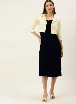 Cream Jacquard Jacket N Velvet Dress After Six Wear -Sari Grace Shop Cream Jacquard Jacket N Velvet Dress DRBS02205848 u