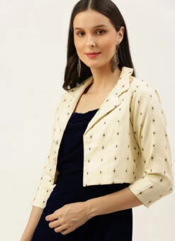 Cream Jacquard Jacket N Velvet Dress After Six Wear -Sari Grace Shop Cream Jacquard Jacket N Velvet Dress DRBS02205848 rrc1