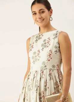 Cream Silk Cotton Ankle Length Dress After Six Wear -Sari Grace Shop Cream Silk Cotton Ankle Length Dress DRBS02108680 rrc1