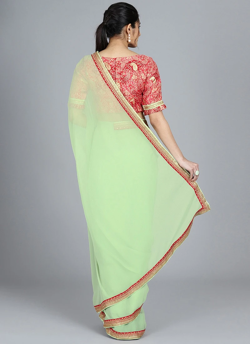 Red Boat Neck Blouse N Saree Festive Wear 6 Red Boat Neck Blouse N Saree Festive Wear - Image 4