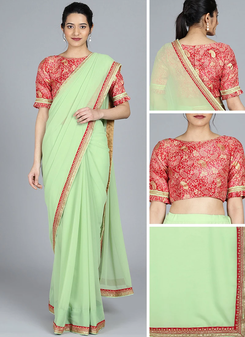 Red Boat Neck Blouse N Saree Festive Wear 5 Red Boat Neck Blouse N Saree Festive Wear - Image 3