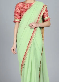 Red Boat Neck Blouse N Saree Festive Wear