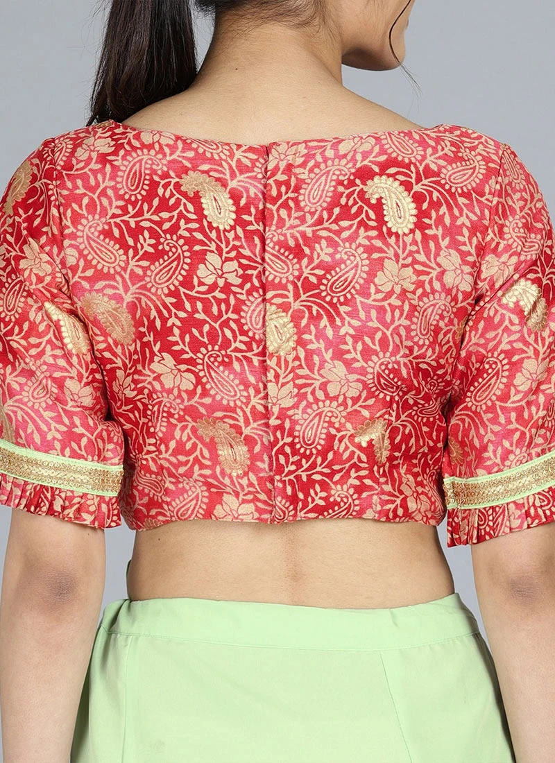 Red Boat Neck Blouse N Saree Festive Wear 8 Red Boat Neck Blouse N Saree Festive Wear - Image 6