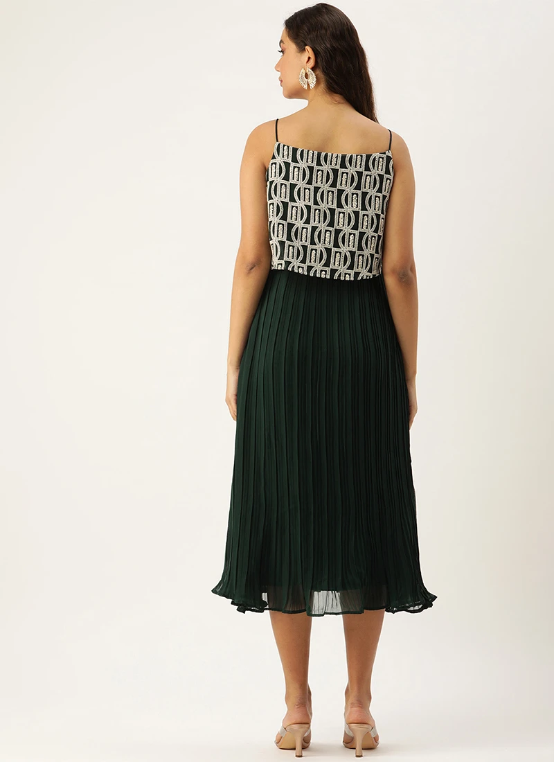 Dark Green Embroidered Georgette Dress After Six Wear 6 Dark Green Embroidered Georgette Dress After Six Wear - Image 4