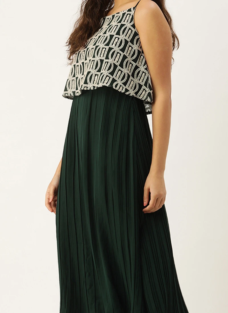 Dark Green Embroidered Georgette Dress After Six Wear 3 Dark Green Embroidered Georgette Dress After Six Wear