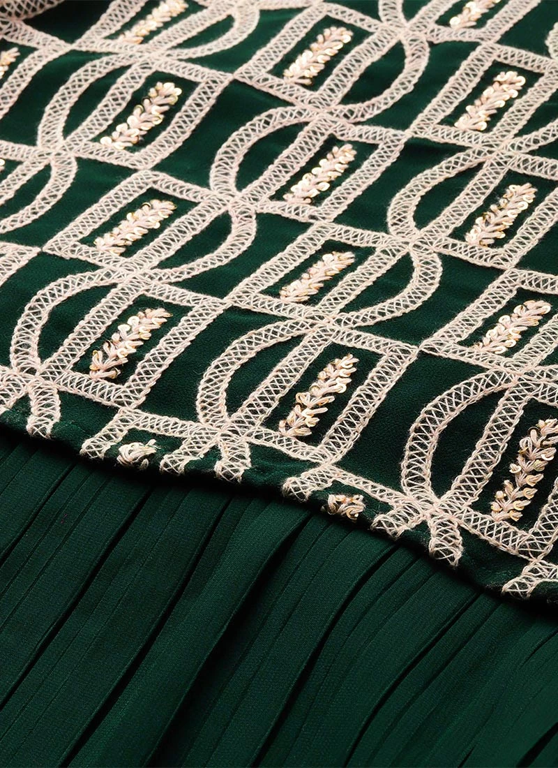 Dark Green Embroidered Georgette Dress After Six Wear 7 Dark Green Embroidered Georgette Dress After Six Wear - Image 5