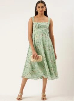 Digital Printed Green Muslin Maxi Dress Party Wear -Sari Grace Shop Digital Printed Green Muslin Maxi Dress DRBS02206175 u