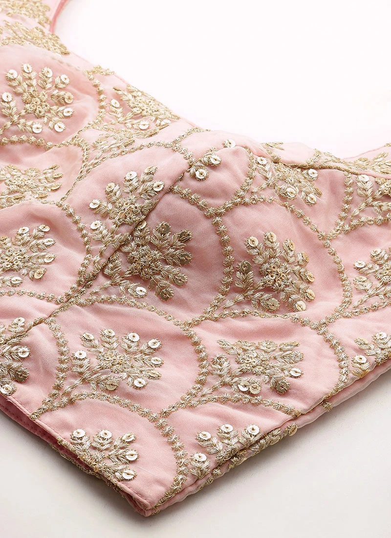 Embroidered Pink Organza Round Neck Style Blouse Party Wear 7 Embroidered Pink Organza Round Neck Style Blouse Party Wear - Image 5