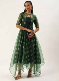 Green Art Silk Foil Organza Jacket Dress Festive Wear 12 Green Art Silk Foil Organza Jacket Dress Festive Wear -Sari Grace Shop Green Art Silk Foil Organza Jacket Dress DRBS02302394 u