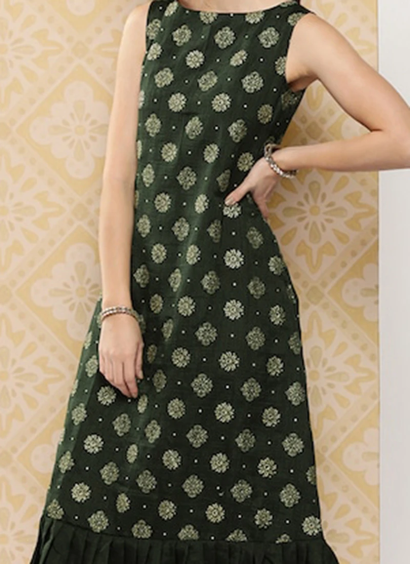 Green Art Silk Foil Print Dress After Six Wear 3 Green Art Silk Foil Print Dress After Six Wear