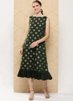 Green Art Silk Foil Print Dress After Six Wear 12 Green Art Silk Foil Print Dress After Six Wear -Sari Grace Shop Green Art Silk Foil Print Dress DRBS02301118 u