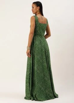 Green Bandhani Printed Rayon Strap Neck Dress Festive Wear -Sari Grace Shop Green Bandhani Printed Rayon Strap Neck Dress DRBS02303756 b