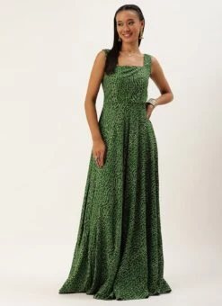 Green Bandhani Printed Rayon Strap Neck Dress Festive Wear -Sari Grace Shop Green Bandhani Printed Rayon Strap Neck Dress DRBS02303756 u