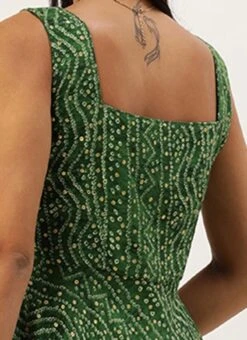 Green Bandhani Printed Rayon Strap Neck Dress Festive Wear -Sari Grace Shop Green Bandhani Printed Rayon Strap Neck Dress DRBS02303756 rrc2