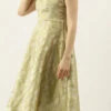 Green Brocade Boat Neck Flared Dress Wedding Wear 2 Green Brocade Boat Neck Flared Dress Wedding Wear -Sari Grace Shop Green Brocade Boat Neck Flared Dress DRBS02105388 l