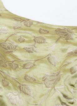 Green Brocade Boat Neck Flared Dress Wedding Wear -Sari Grace Shop Green Brocade Boat Neck Flared Dress DRBS02105388 rrc1