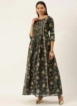 Green Chanderi Printed Floral Maxi Dress Festive Wear 12 Green Chanderi Printed Floral Maxi Dress Festive Wear -Sari Grace Shop Green Chanderi Printed Floral Maxi Dress DRBS02111084 u