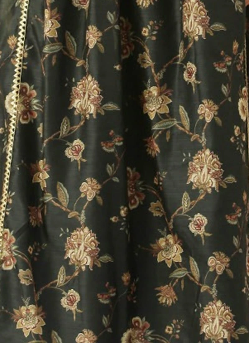 Green Chanderi Printed Floral Maxi Dress Festive Wear 9 Green Chanderi Printed Floral Maxi Dress Festive Wear - Image 7