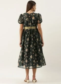 Green Chanderi Silk Puff Sleeve Dress After Six Wear 13 Green Chanderi Silk Puff Sleeve Dress After Six Wear -Sari Grace Shop Green Chanderi Silk Puff Sleeve Dress DRBS02201263 b