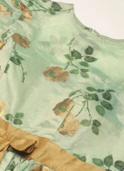 Green Chanderi Silk Puff Sleeve Dress Festive Wear 14 Green Chanderi Silk Puff Sleeve Dress Festive Wear -Sari Grace Shop Green Chanderi Silk Puff Sleeve Dress DRBS02303880 rrc1