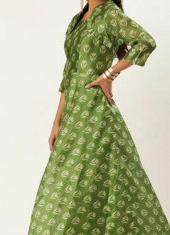 Green Digital Printed Maxi Dress Festive Wear