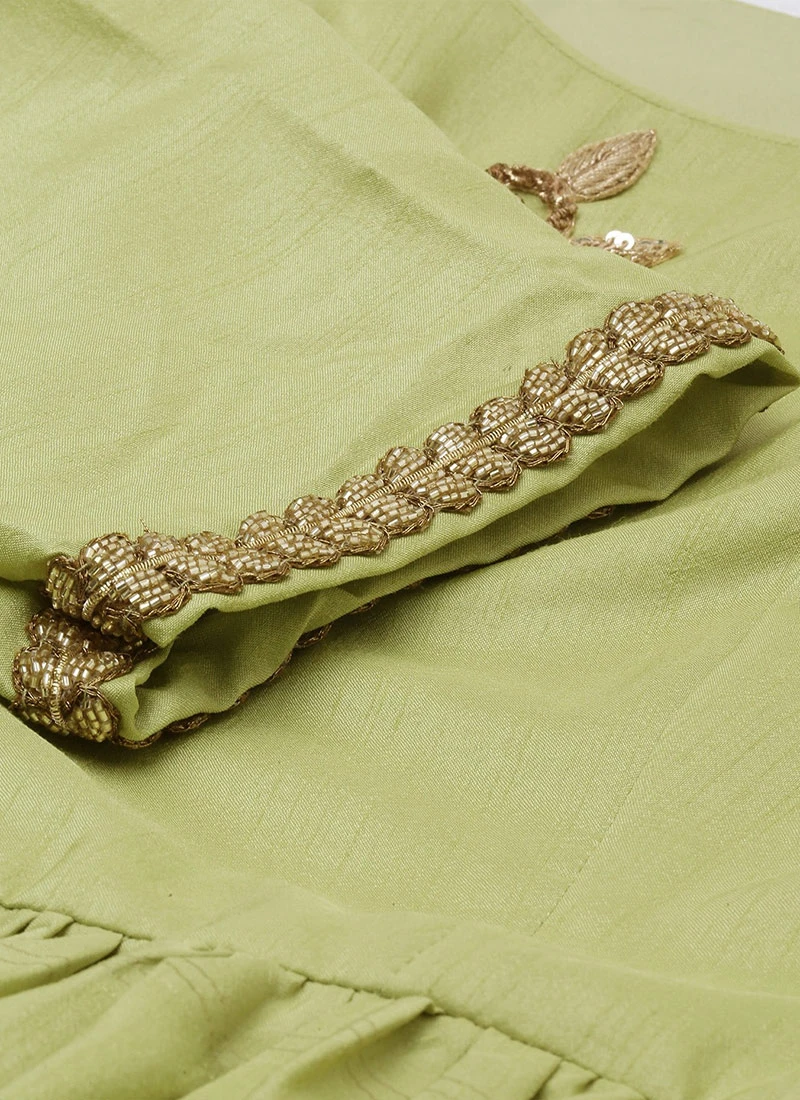 Green Embroidered Floor Length Gathers Dress After Six Wear 8 Green Embroidered Floor Length Gathers Dress After Six Wear - Image 6