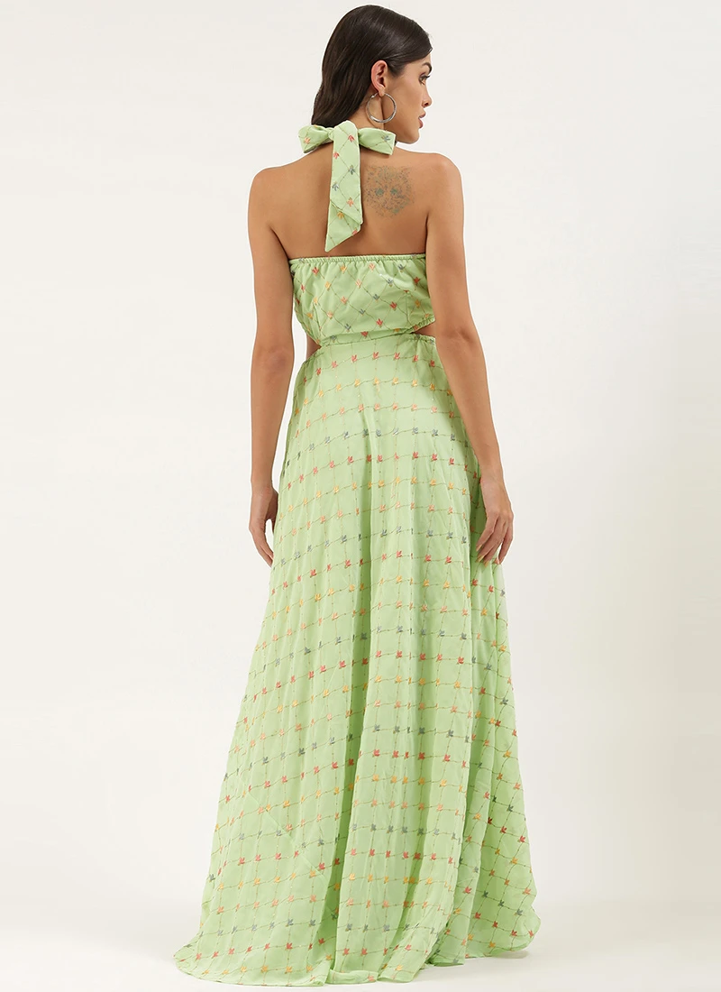 Green Embroidered Georgette Maxi Dress Festive Wear 6 Green Embroidered Georgette Maxi Dress Festive Wear - Image 4