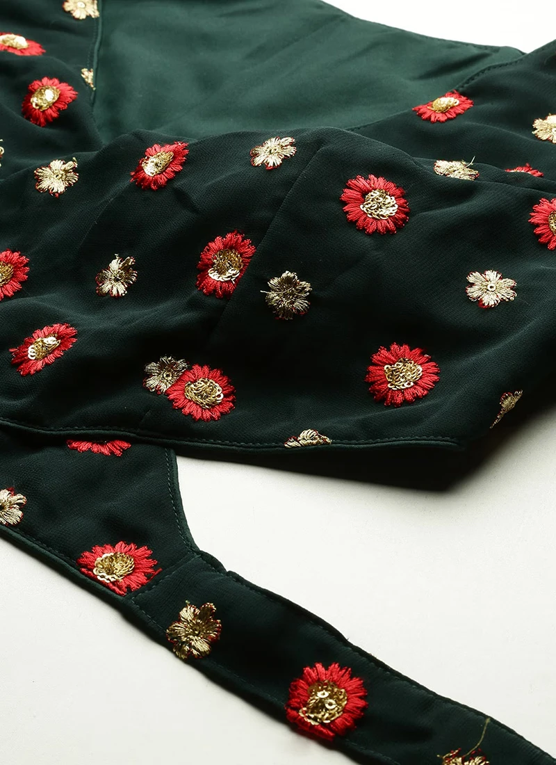 Green Embroidered Georgette Overlapped Blouse Party Wear 7 Green Embroidered Georgette Overlapped Blouse Party Wear - Image 5