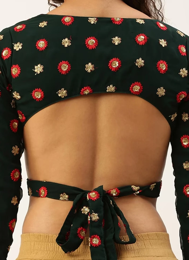 Green Embroidered Georgette Overlapped Blouse Party Wear 8 Green Embroidered Georgette Overlapped Blouse Party Wear - Image 6