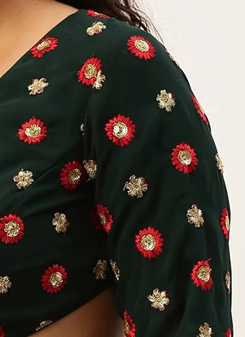 Green Embroidered Georgette Overlapped Blouse Party Wear 10 Green Embroidered Georgette Overlapped Blouse Party Wear - Image 8