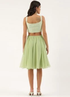 Green Embroidered Mini Dress Party Wear -Sari Grace Shop Green Embroidered Mini Dress DRBS02206237 b