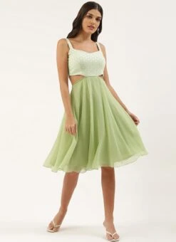 Green Embroidered Mini Dress Party Wear -Sari Grace Shop Green Embroidered Mini Dress DRBS02206237 u