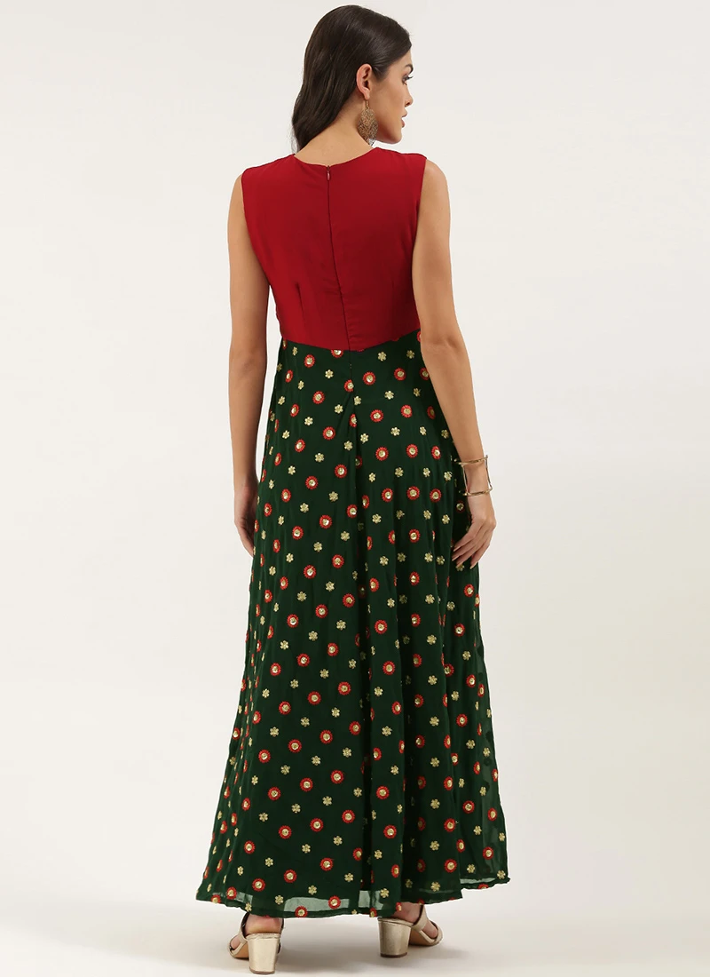 Green Embroidered N Maroon Twisted Bodice Dress Festive Wear 6 Green Embroidered N Maroon Twisted Bodice Dress Festive Wear - Image 4