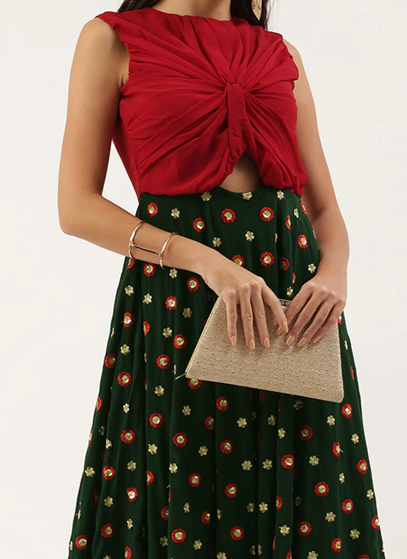 Green Embroidered N Maroon Twisted Bodice Dress Festive Wear 3 Green Embroidered N Maroon Twisted Bodice Dress Festive Wear